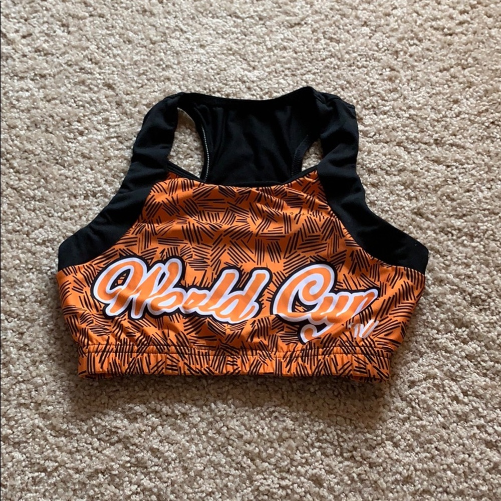 orange and black World Cup cheer practice wear